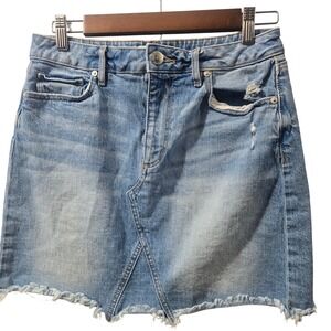 LOFT Womens Light Wash Distressed Denim Mini Skirt Raw Hem Size 4 Blue Jean